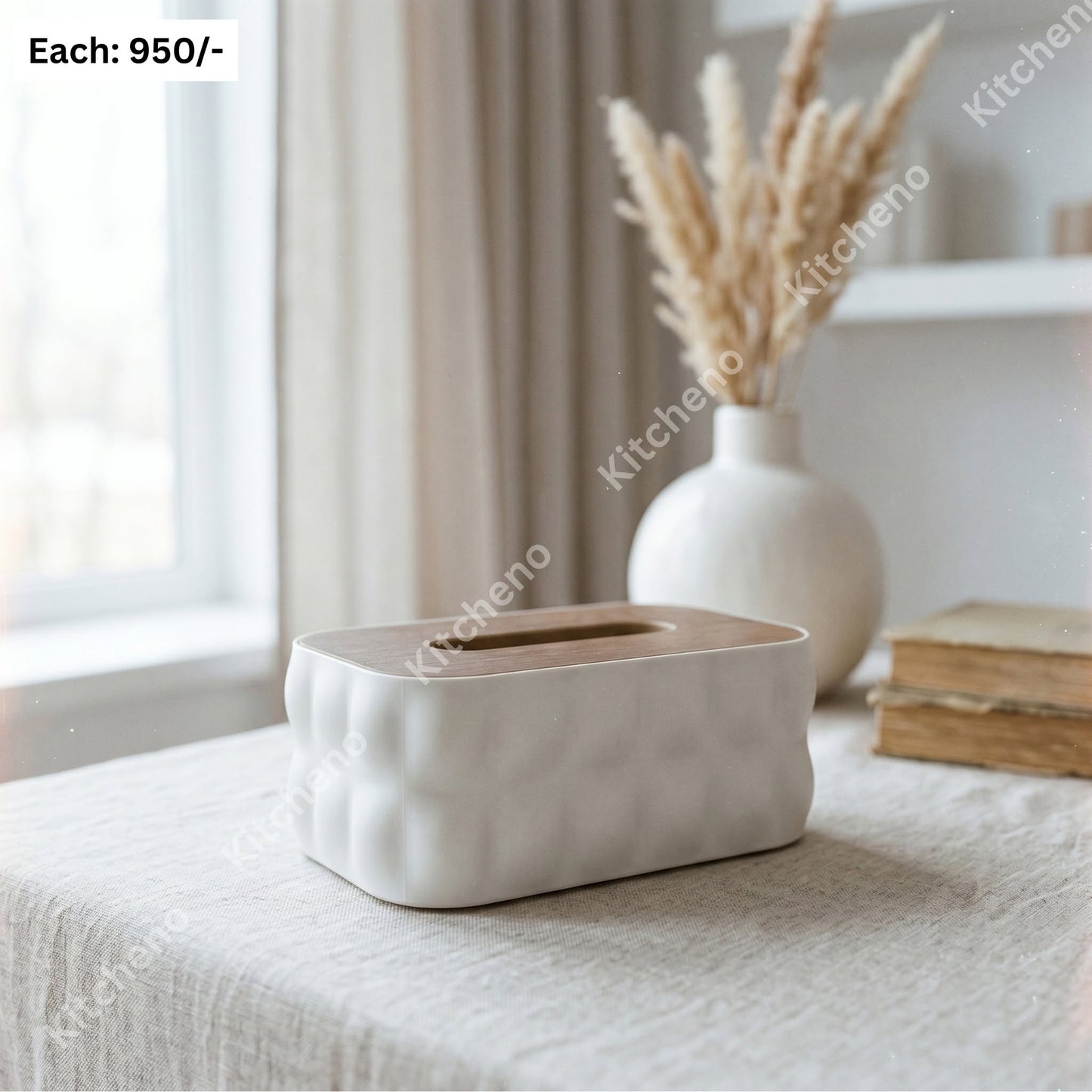 Plastic Tissue Box with Stylish Bamboo Lid
