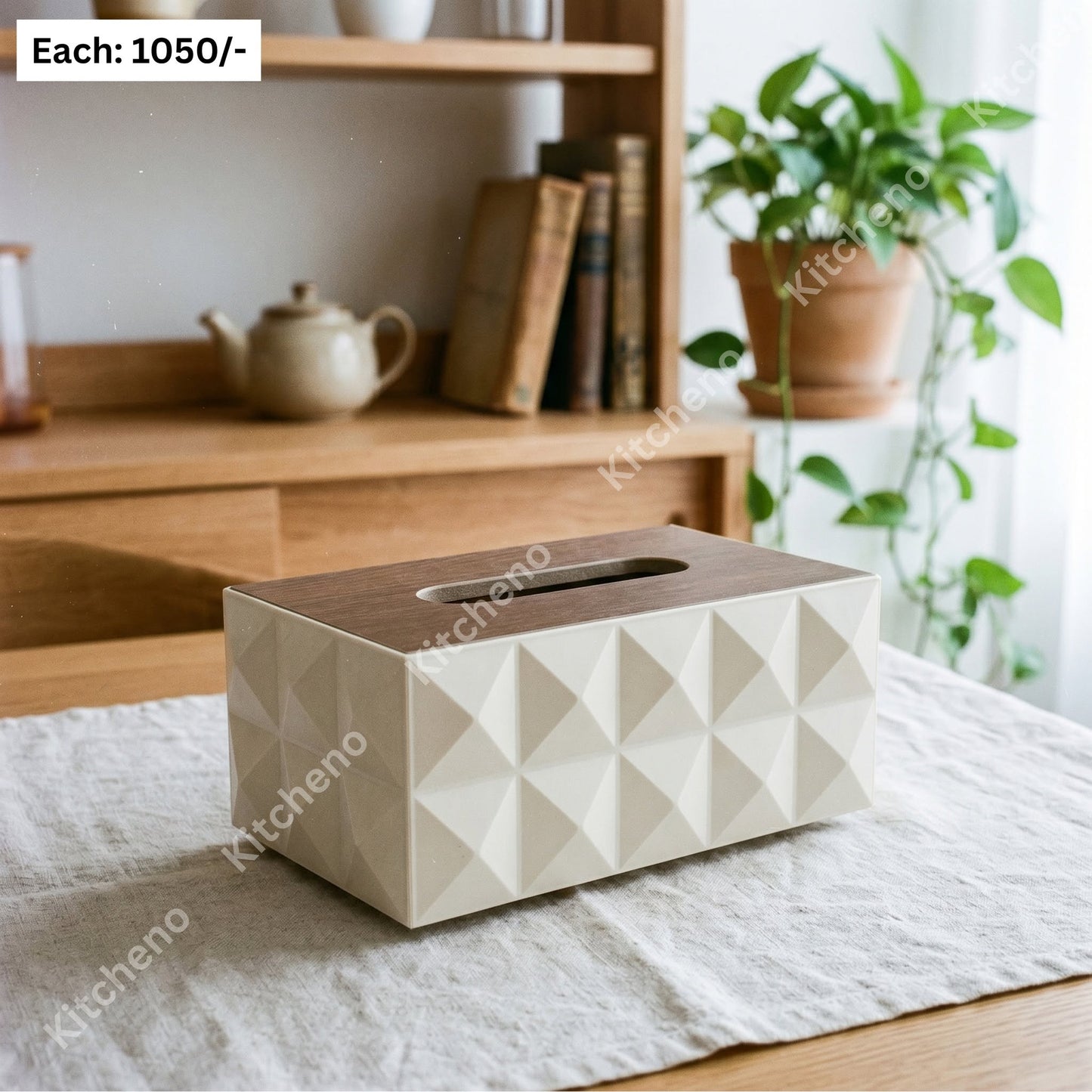 Plastic Tissue Box with Stylish Bamboo Lid
