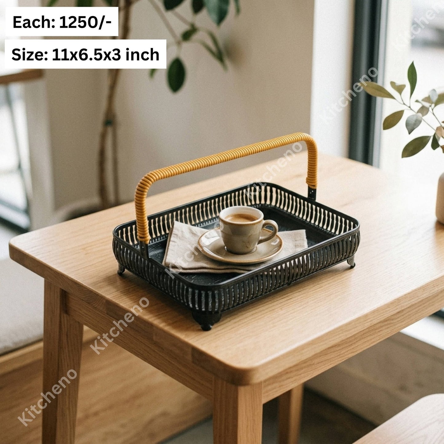 Fiber Serving Basket with Yellow Textured Handle