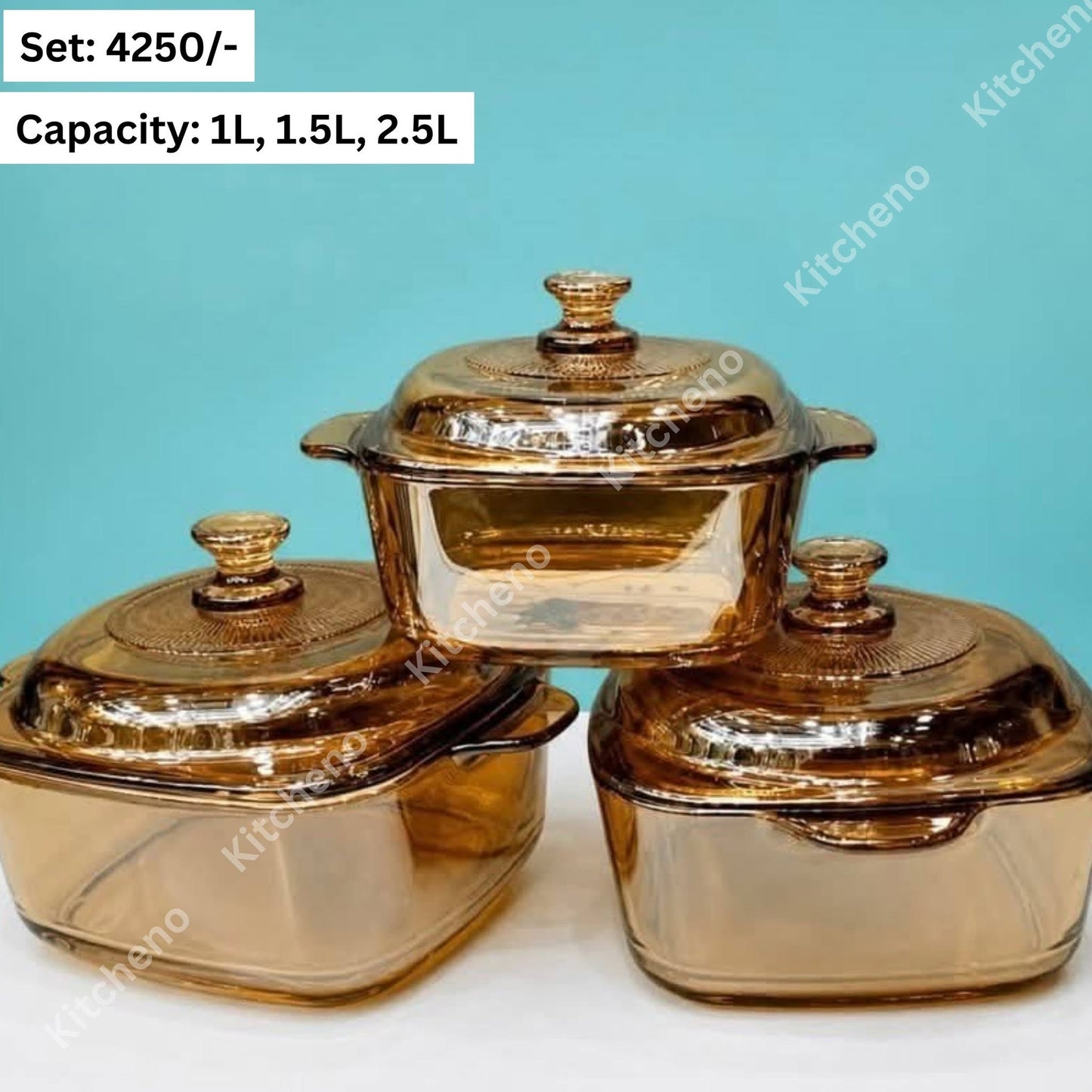 Amber Glass Food Storage Bowl 3 Pcs Set
