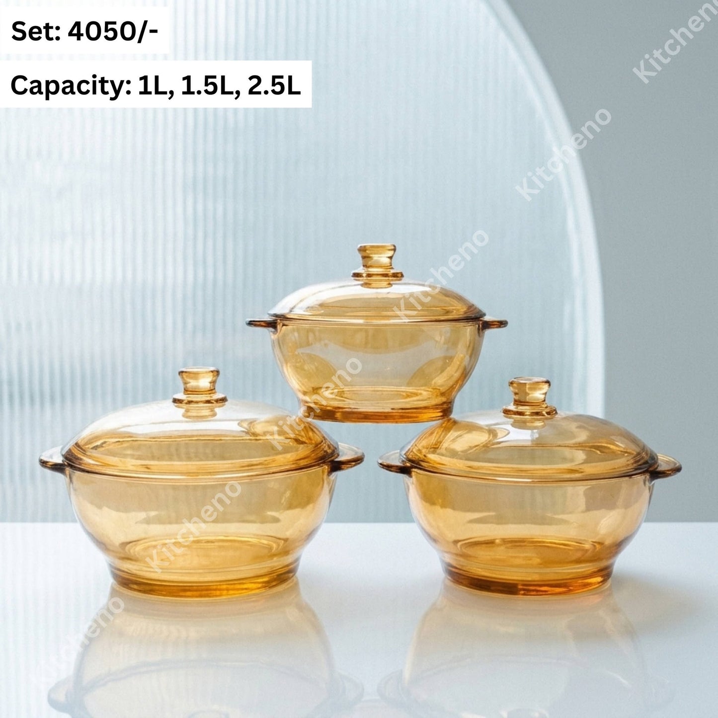 Amber Glass Food Storage Bowl 3 Pcs Set