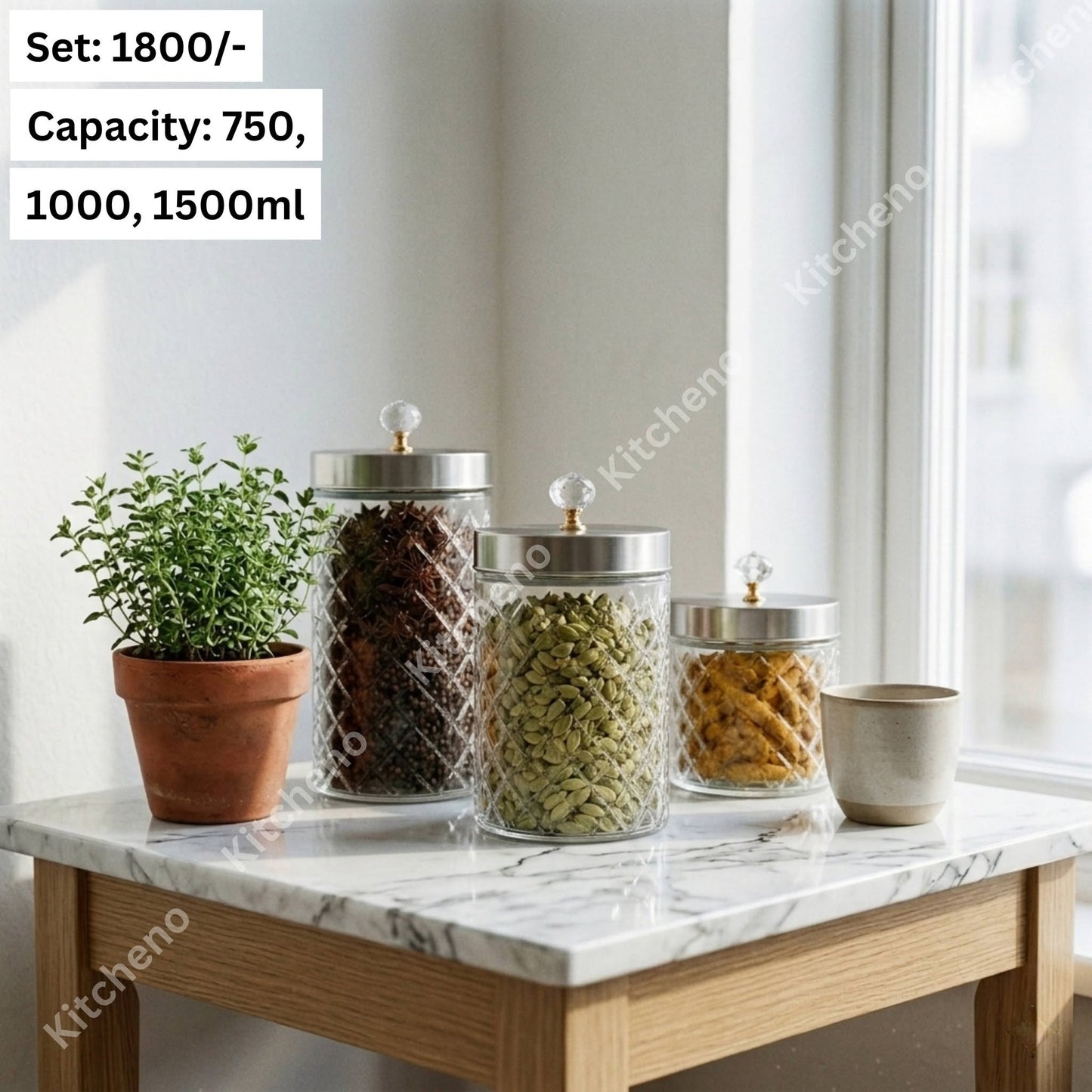 Diamond Textured Glass Container 3 Pcs Set