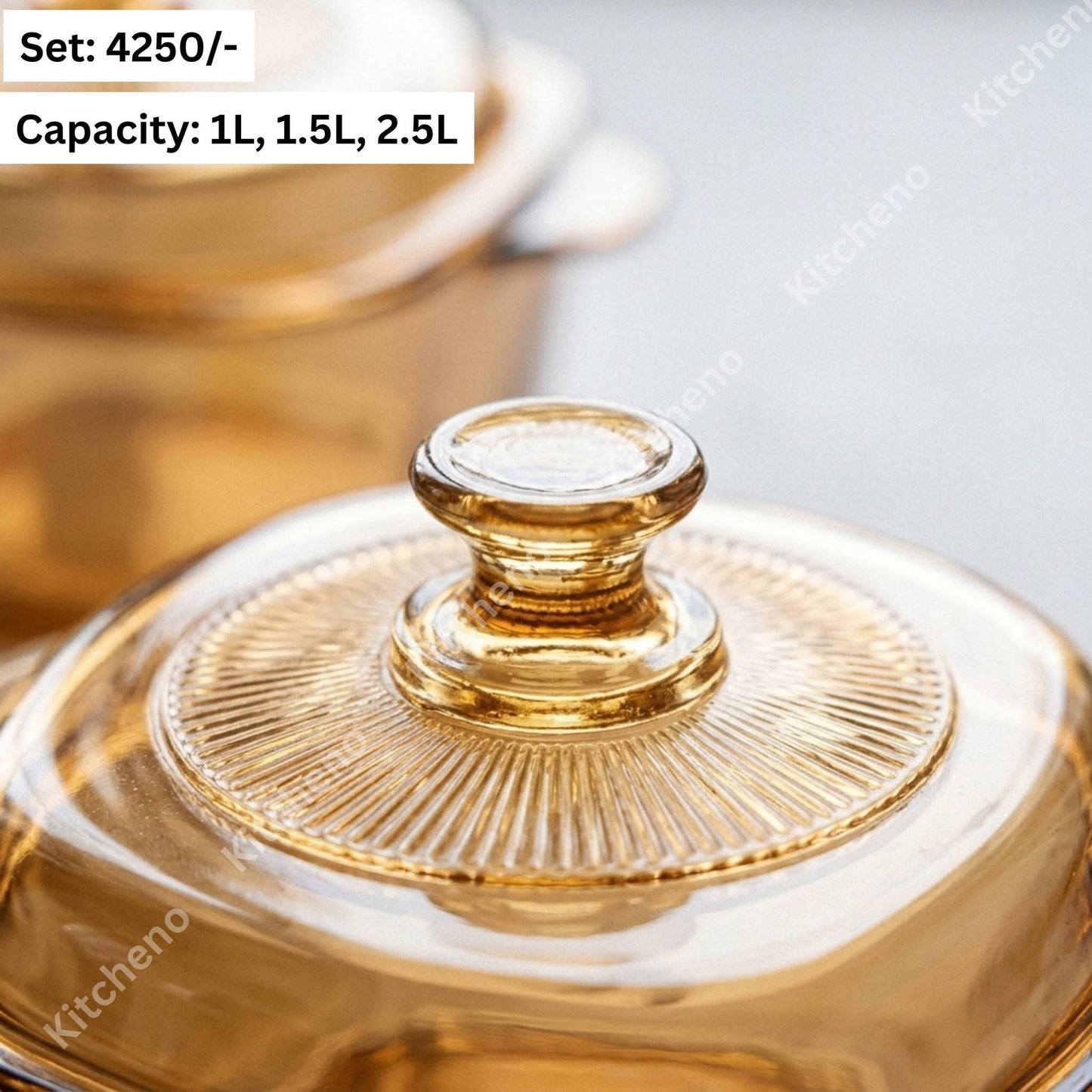 Amber Glass Food Storage Bowl 3 Pcs Set