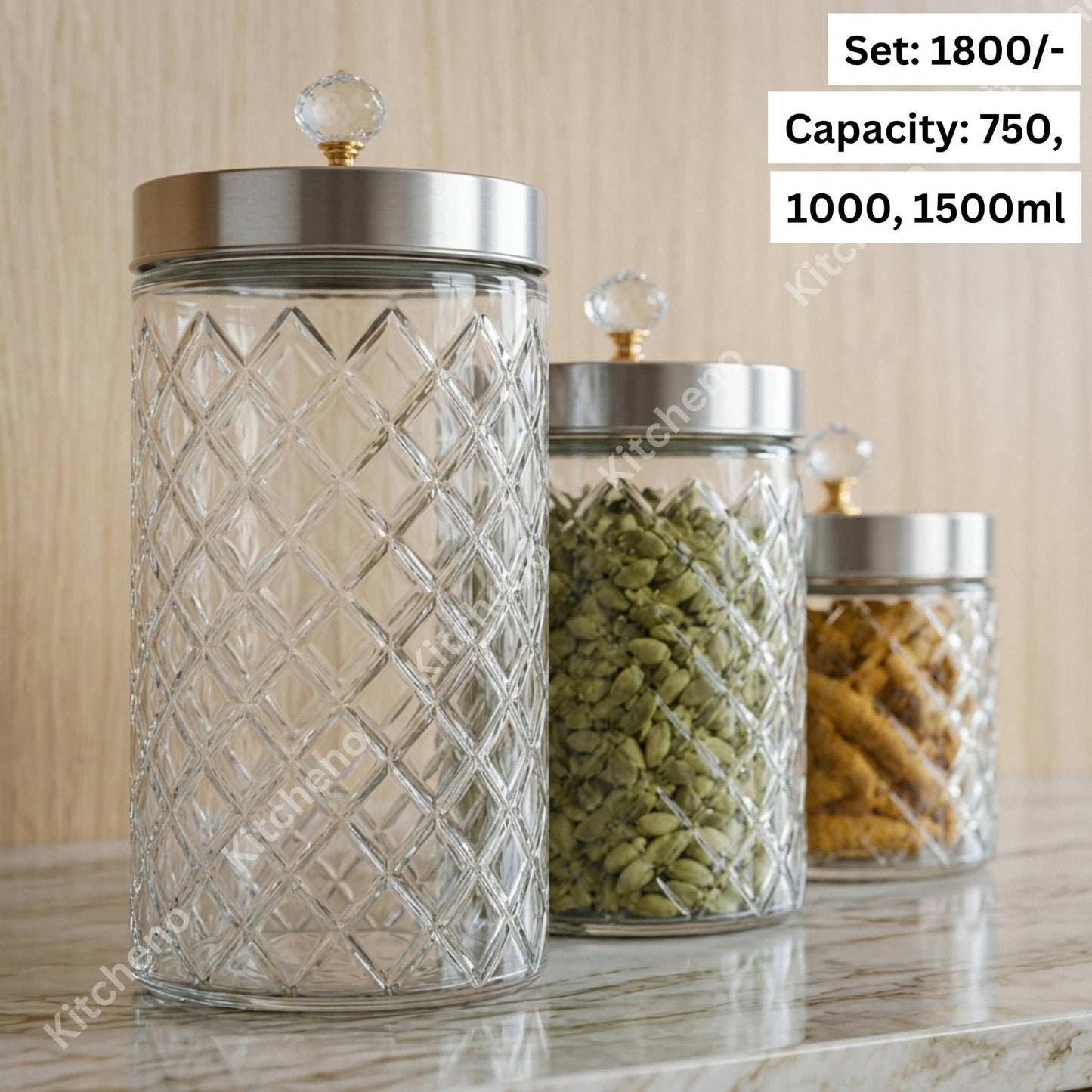 Diamond Textured Glass Container 3 Pcs Set