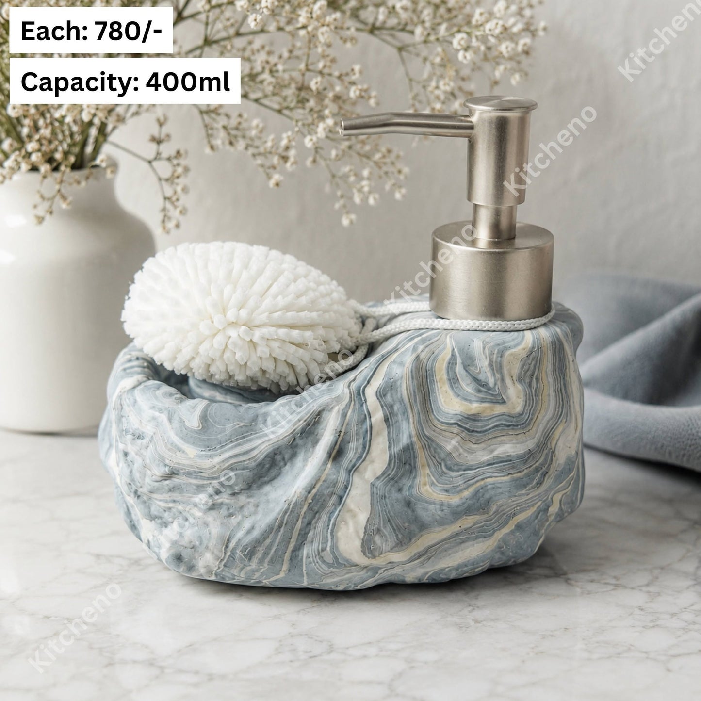 Uneven Ceramic Liquid Soap Dispenser with Scrubber