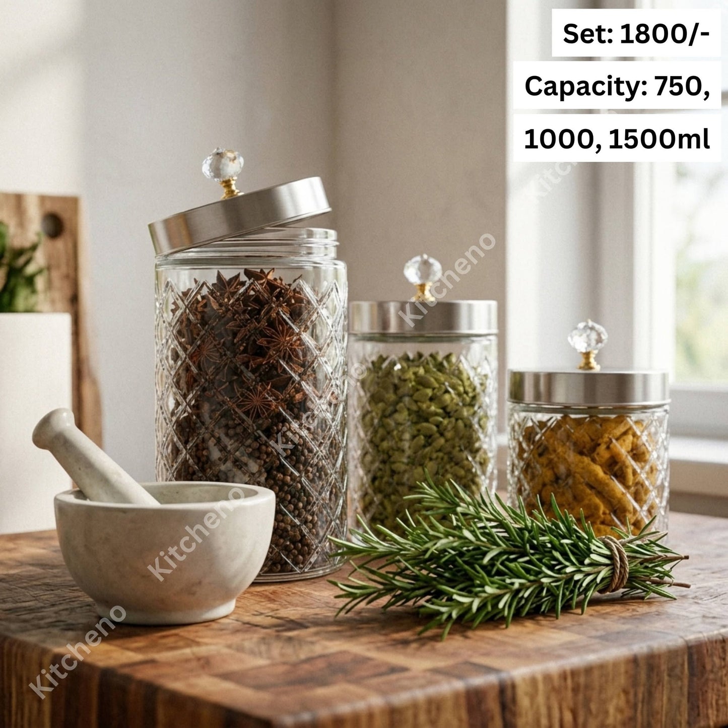 Diamond Textured Glass Container 3 Pcs Set