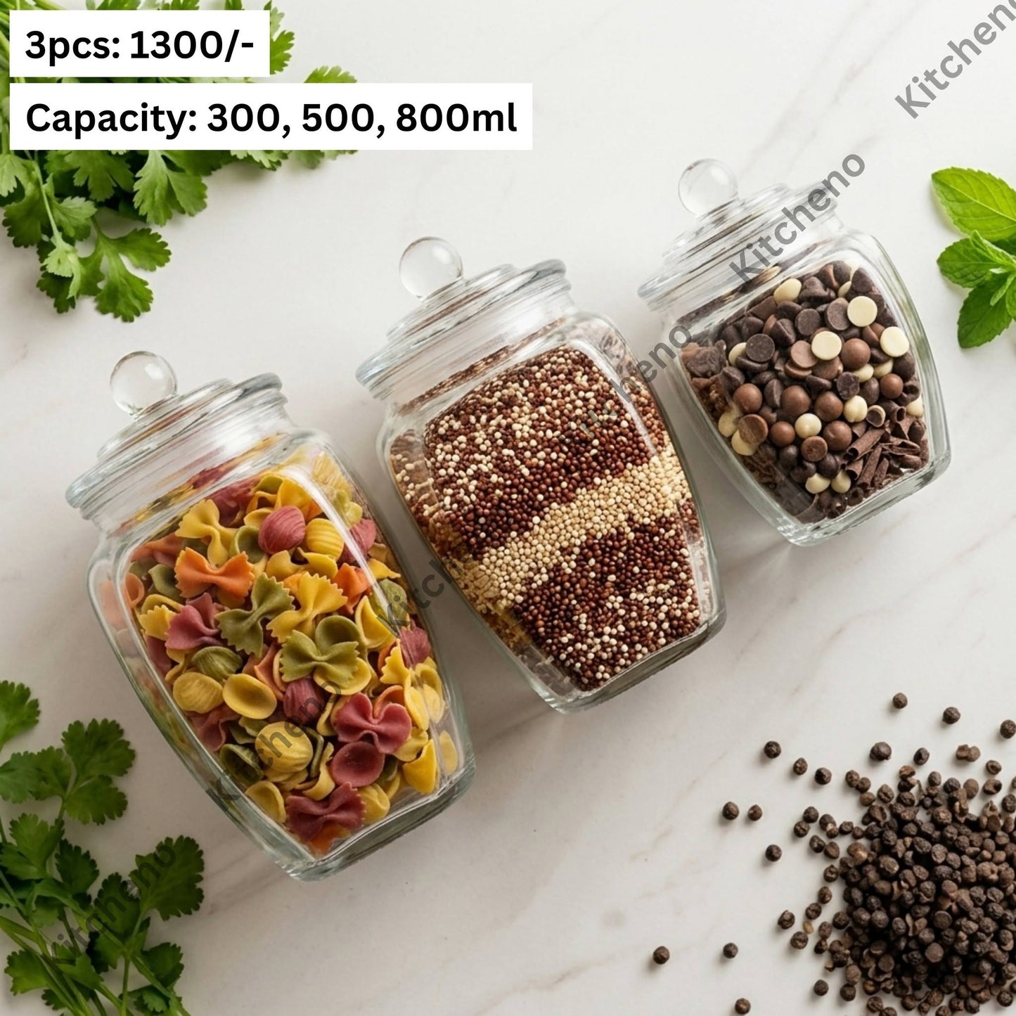 3 Pcs Glass Storage Jar Set