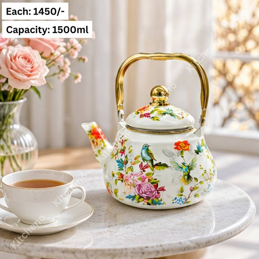 1500ml Vintage Floral Enamel Kettle