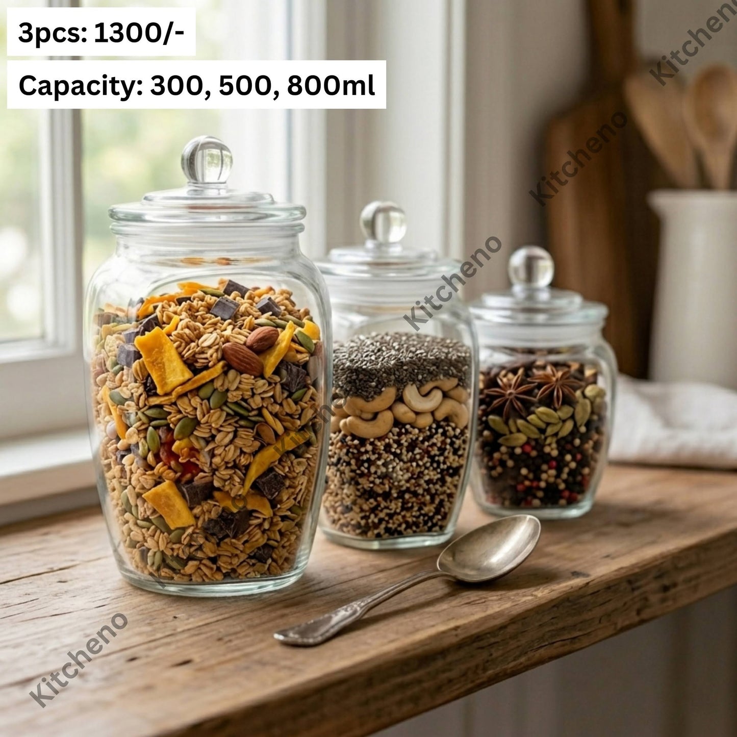 3 Pcs Glass Storage Jar Set
