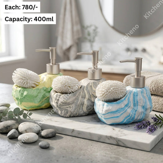 Uneven Ceramic Liquid Soap Dispenser with Scrubber