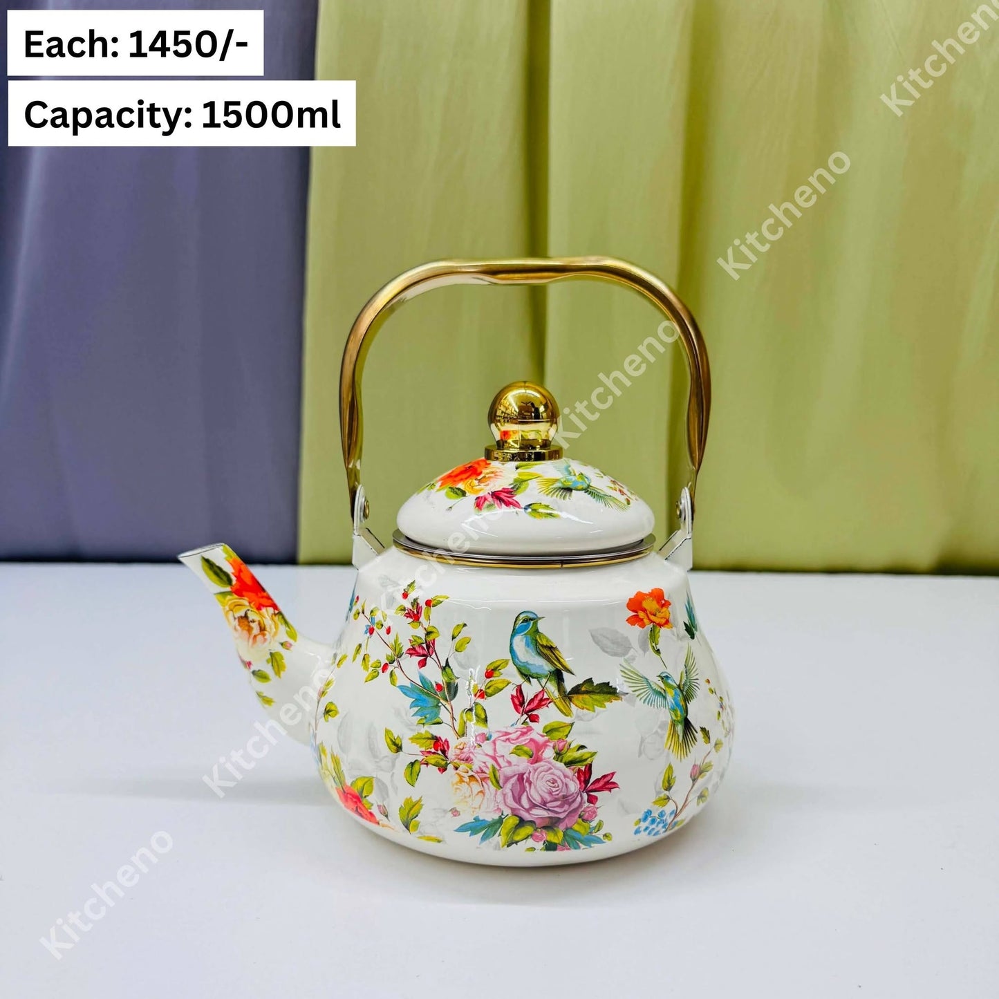 1500ml Vintage Floral Enamel Kettle