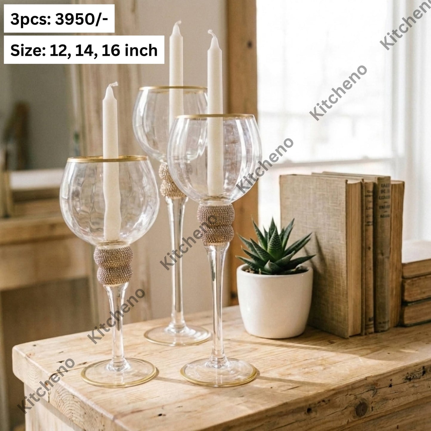 Luxurious Imported 3 Pcs Glass Candle Holder Set