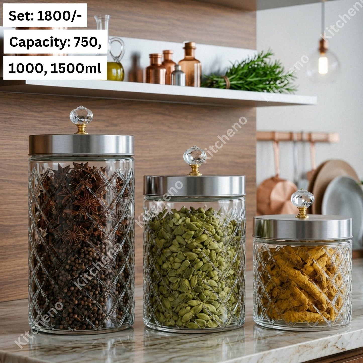 Diamond Textured Glass Container 3 Pcs Set