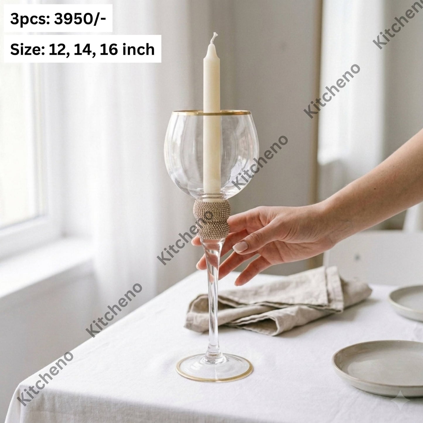 Luxurious Imported 3 Pcs Glass Candle Holder Set