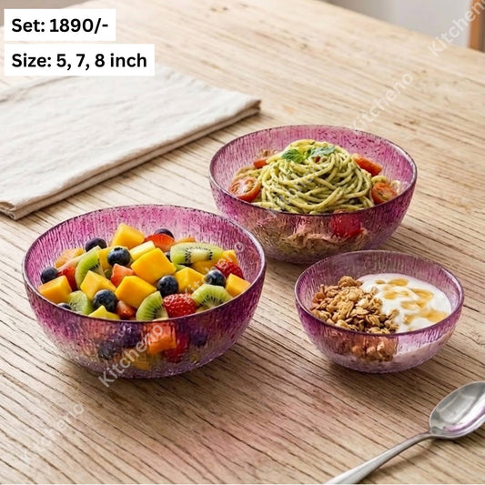Ombre Colourful Glacier Pattern 3 Pcs Glass Bowl Set