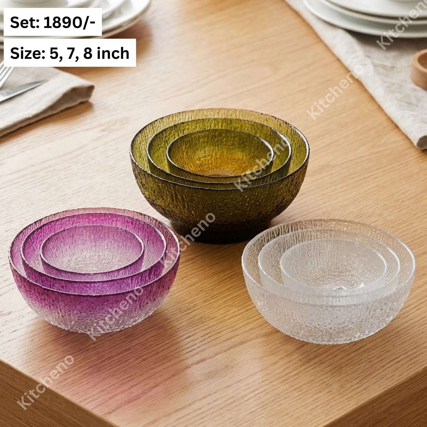 Ombre Colourful Glacier Pattern 3 Pcs Glass Bowl Set