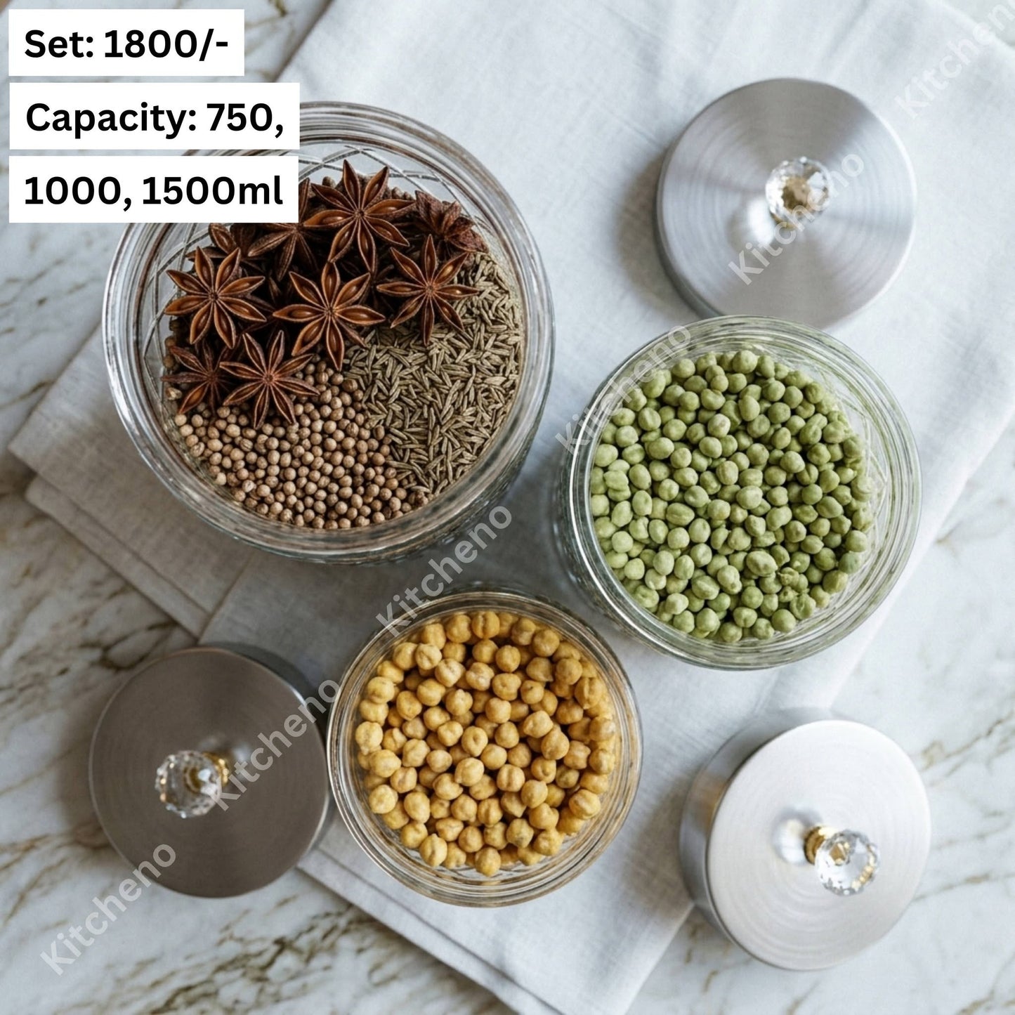 Diamond Textured Glass Container 3 Pcs Set