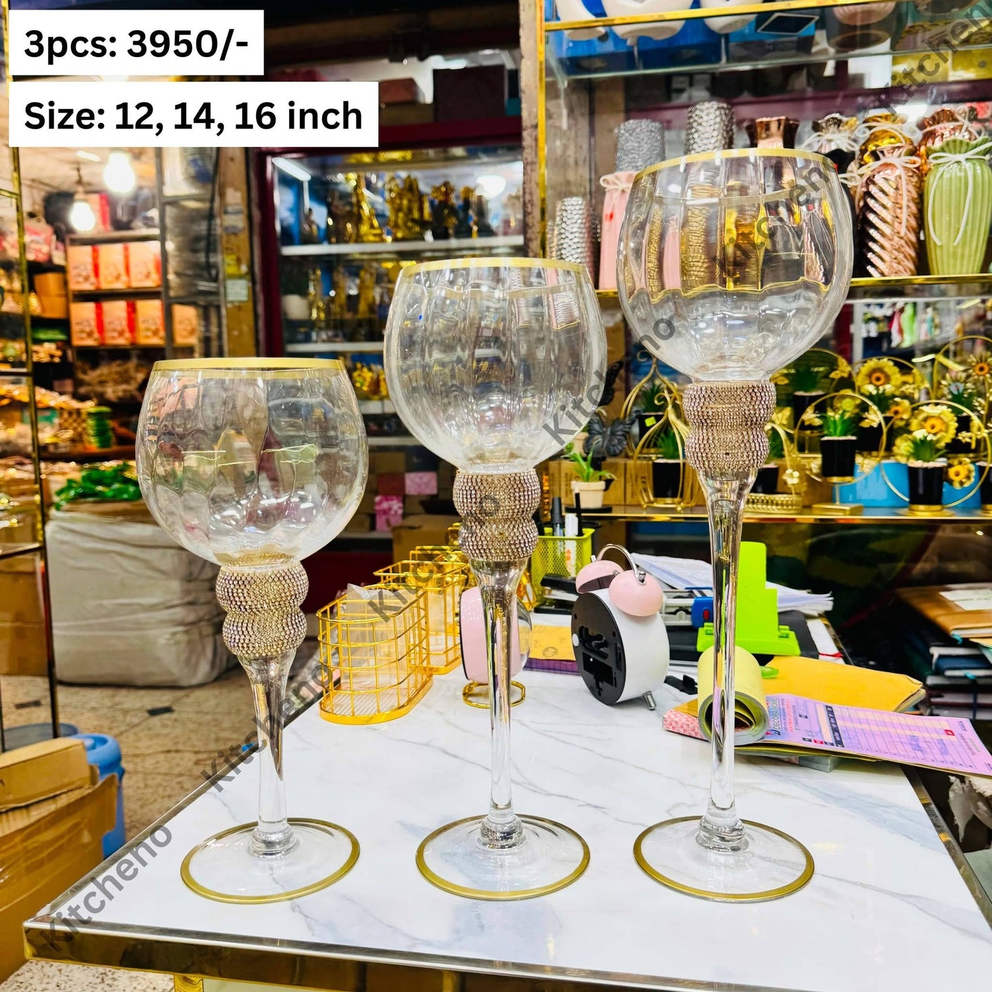 Luxurious Imported 3 Pcs Glass Candle Holder Set