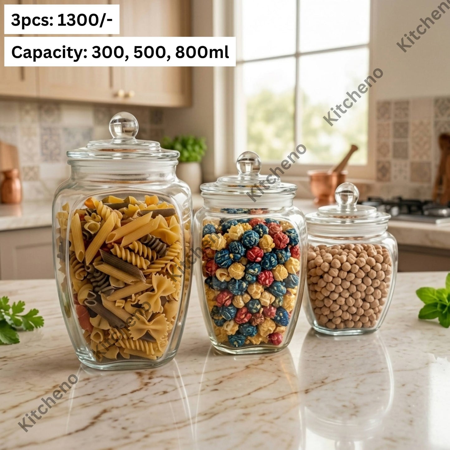 3 Pcs Glass Storage Jar Set