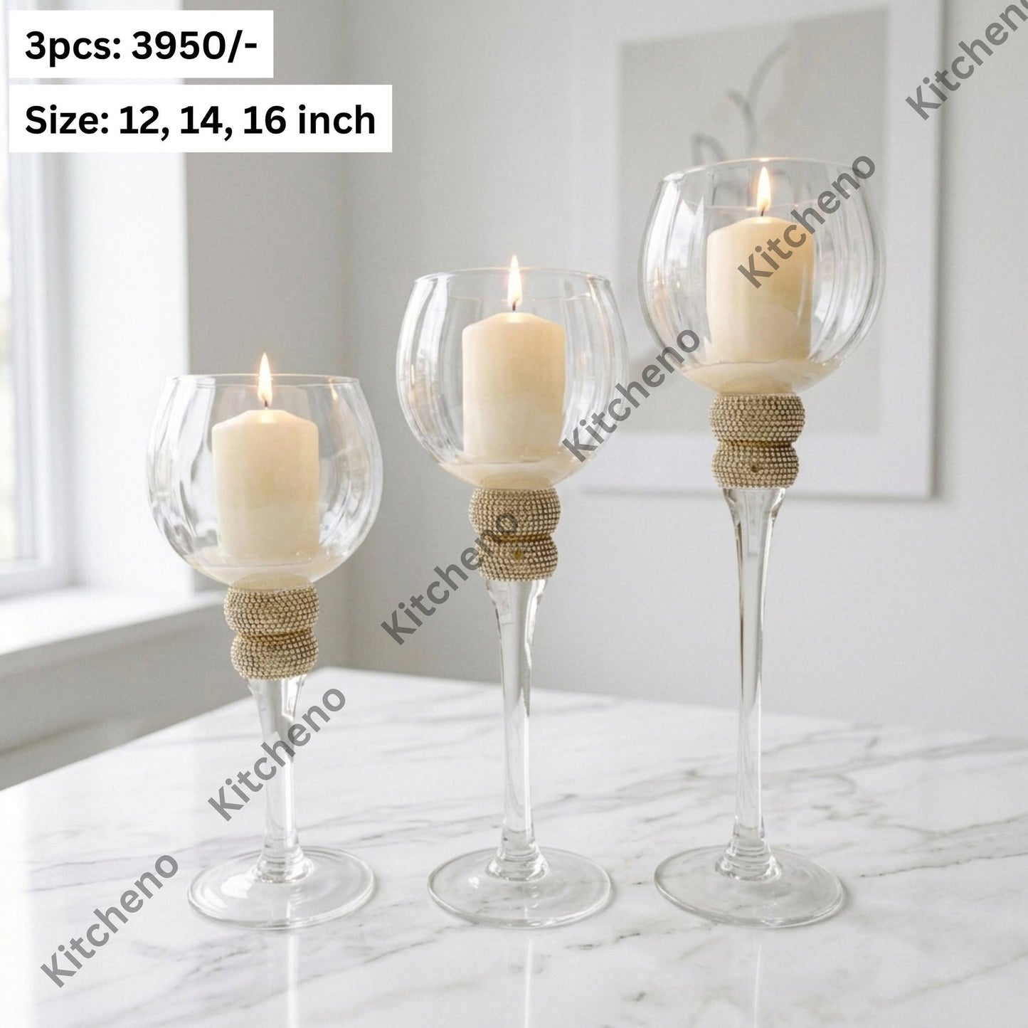 Luxurious Imported 3 Pcs Glass Candle Holder Set