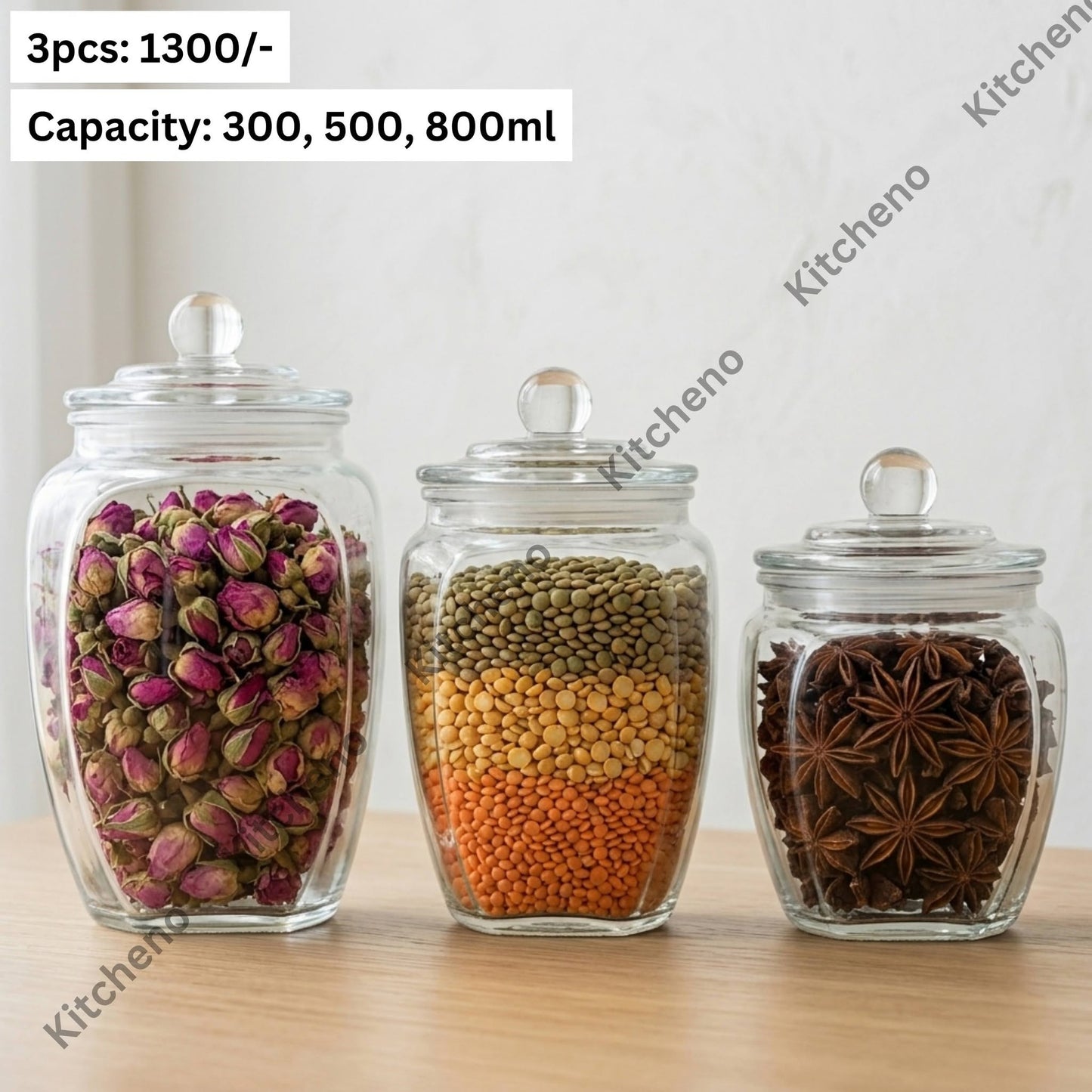 3 Pcs Glass Storage Jar Set
