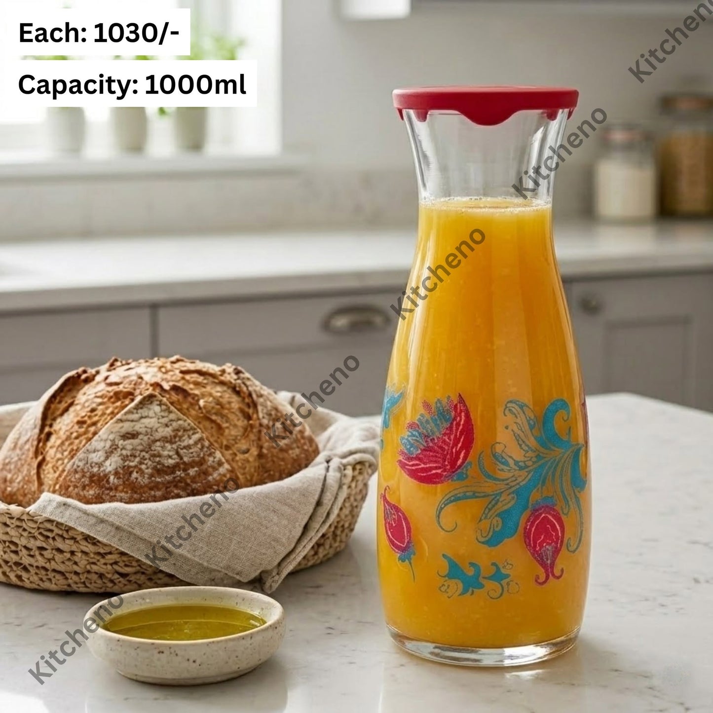 1000ml Turkish Glass Water Bottle with Plastic Lid