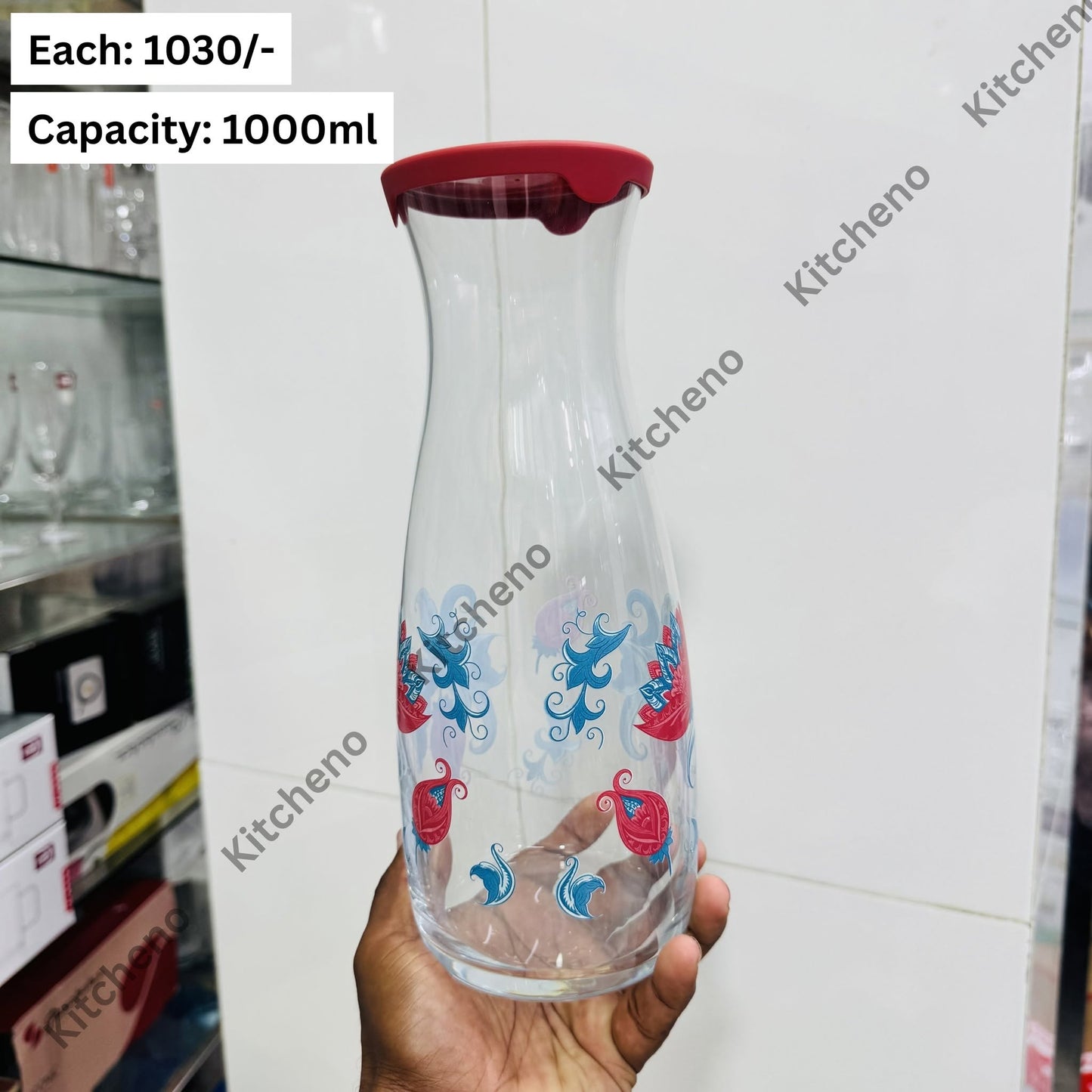1000ml Turkish Glass Water Bottle with Plastic Lid