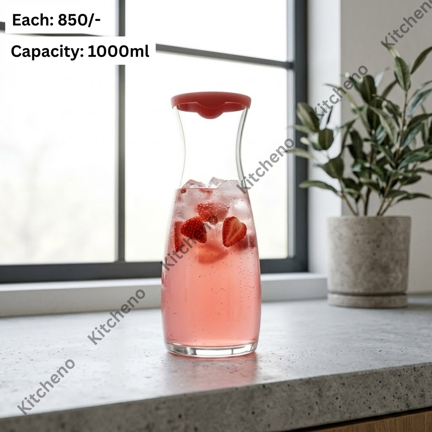 1000ml Turkish Glass Water Bottle with Plastic Lid