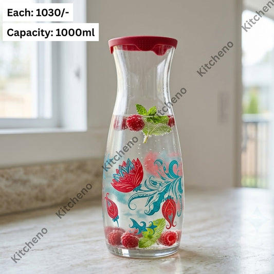 1000ml Turkish Glass Water Bottle with Plastic Lid