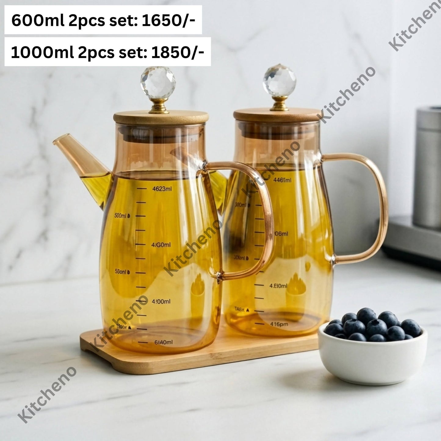 2 Pcs Glass Oil Dispenser Set