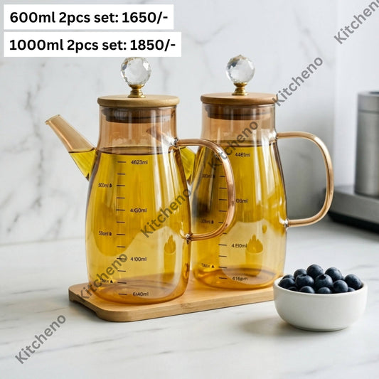 2 Pcs Glass Oil Dispenser Set