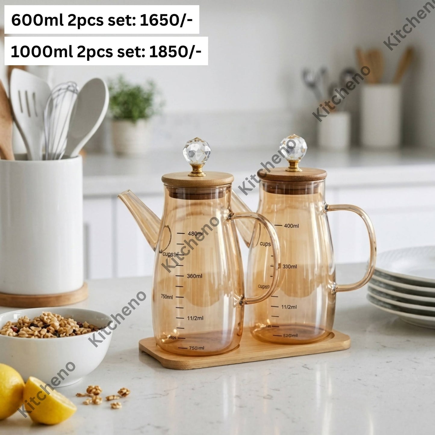 2 Pcs Glass Oil Dispenser Set