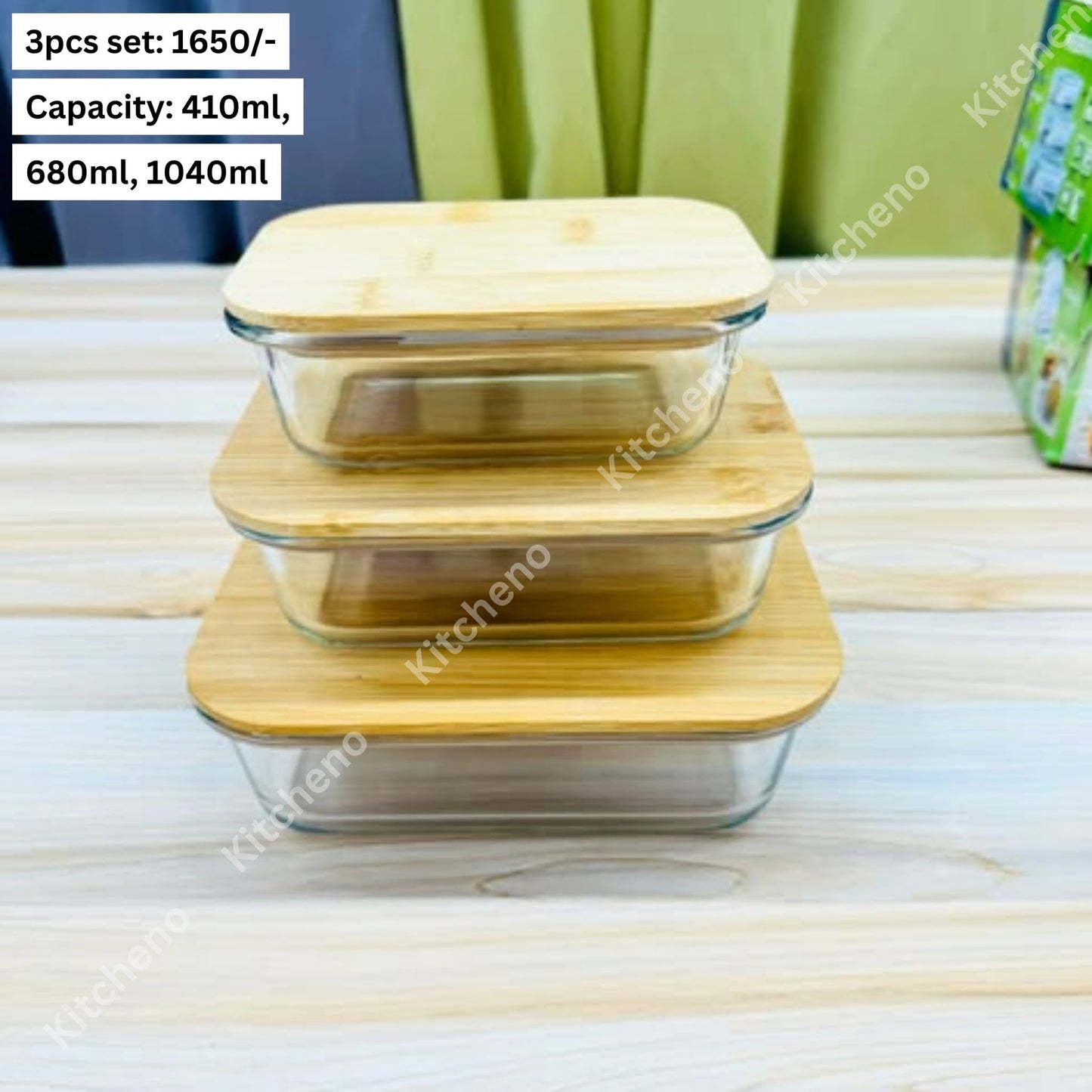 Round 3 Pcs Imported Glass Food Storage Bowl Set with Bamboo Lid