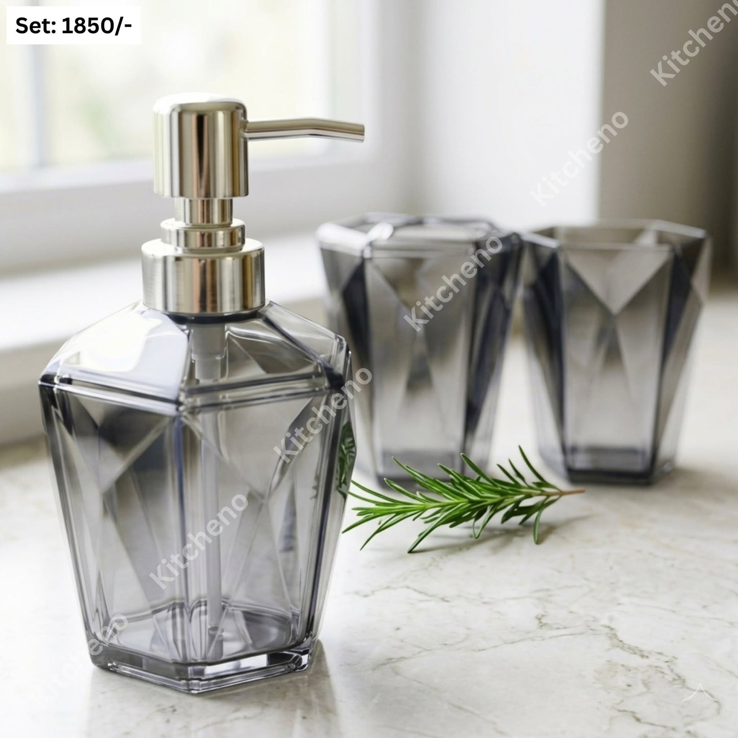 Modern Grey Acrylic Bathroom Dispenser Set