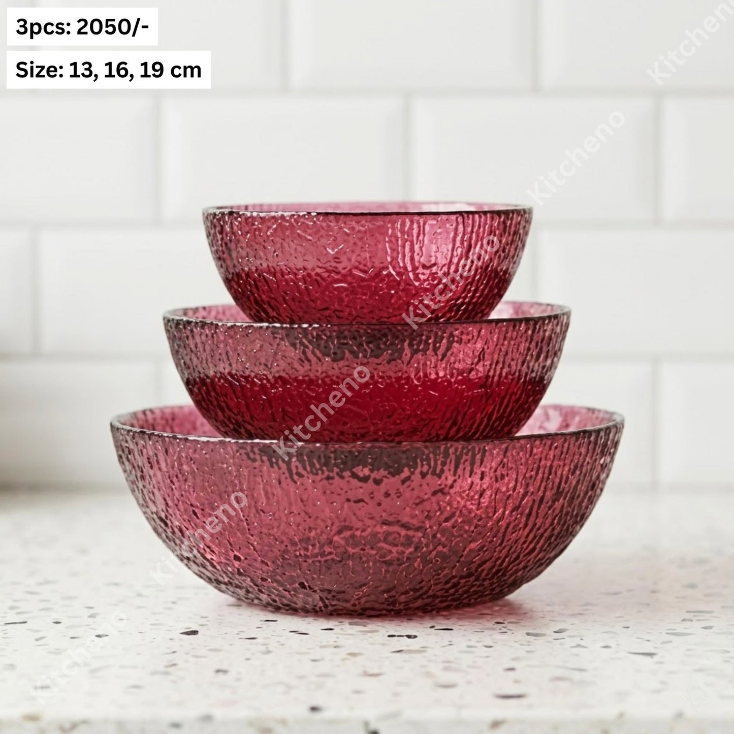 Textured Colored Glass 3 Pcs Salad Bowl Set