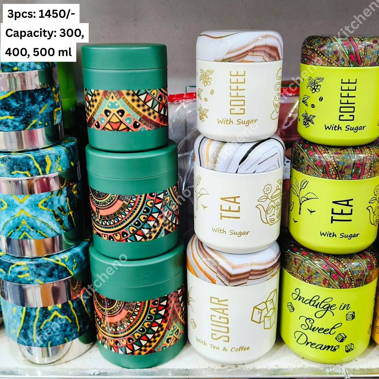 Stainless Steel 3 Pcs Printed Jar Set