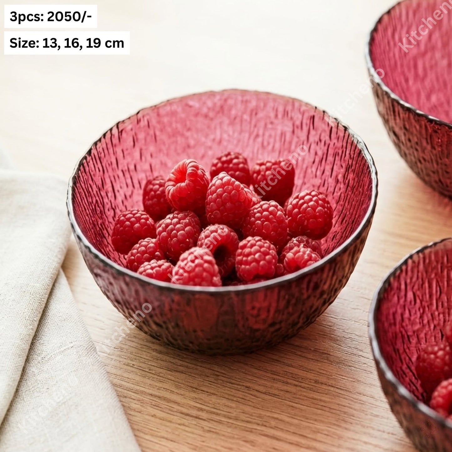 Textured Colored Glass 3 Pcs Salad Bowl Set