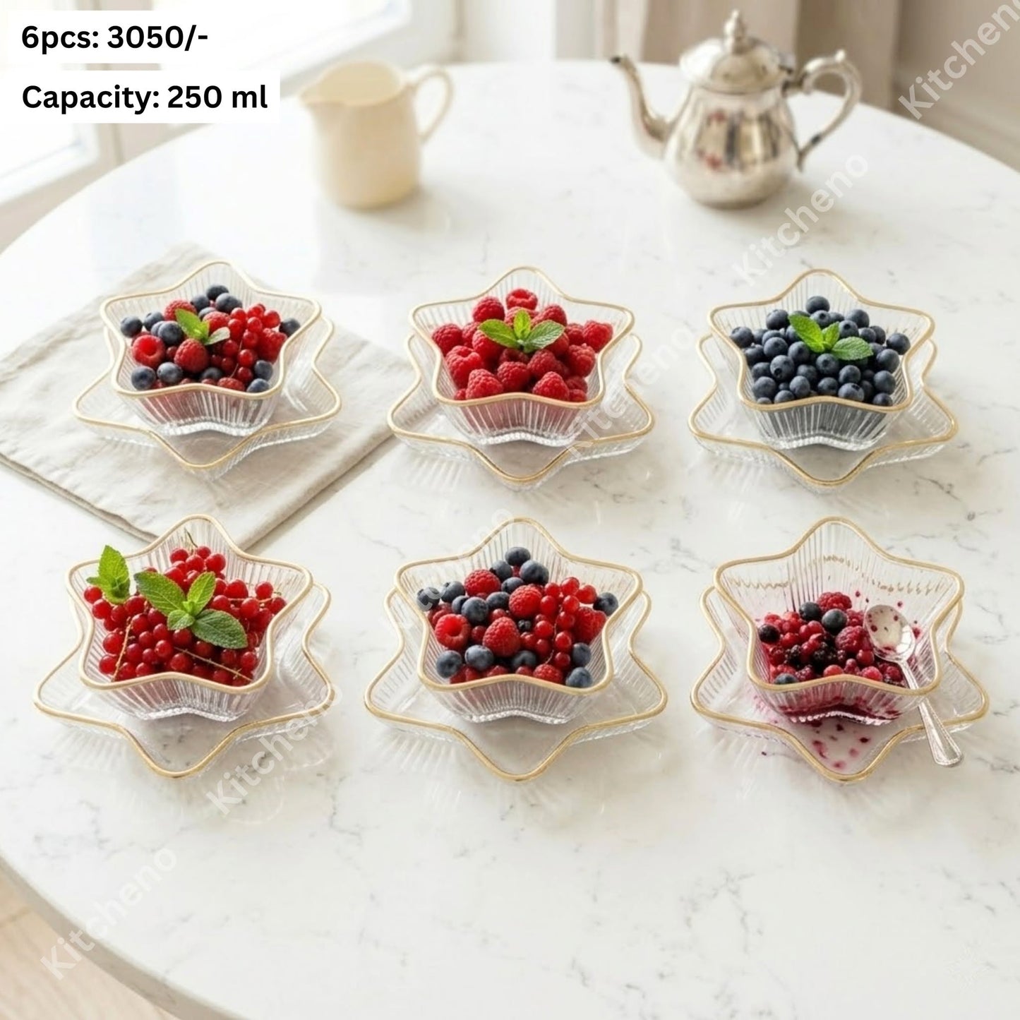 Star Shaped Dessert Bowl Set with Golden Stripe