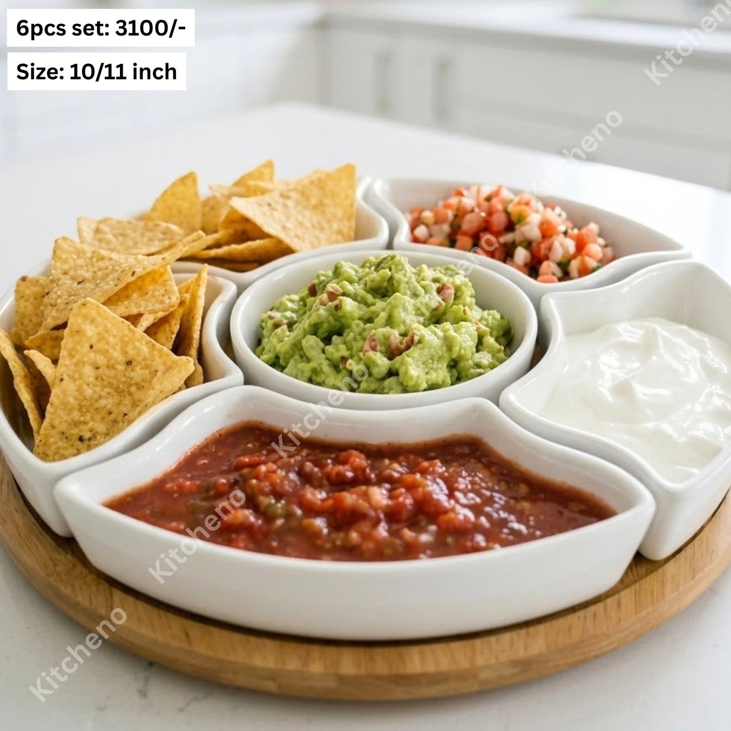 Ceramic Divided Serving Dish Set with Bamboo Tray