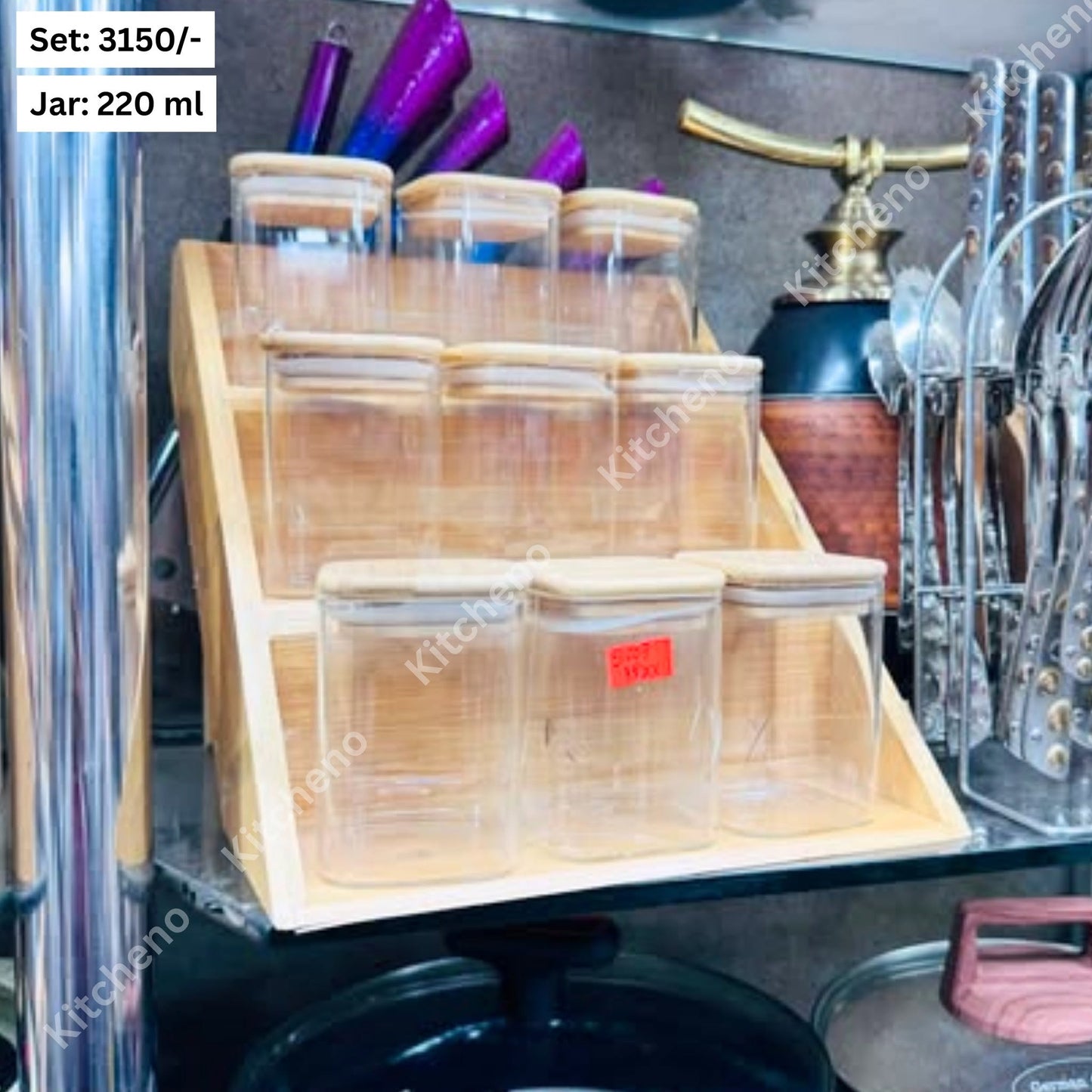 Tempered Glass Spice Jar Set with Bamboo Wooden Lid