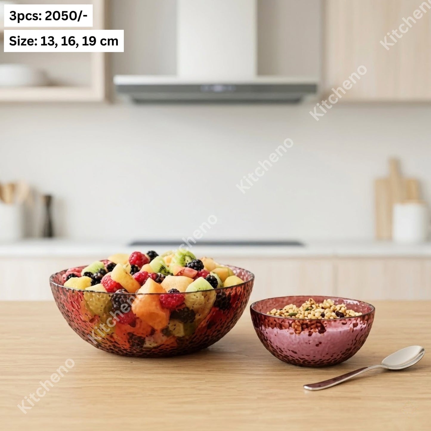 Textured Colored Glass 3 Pcs Salad Bowl Set