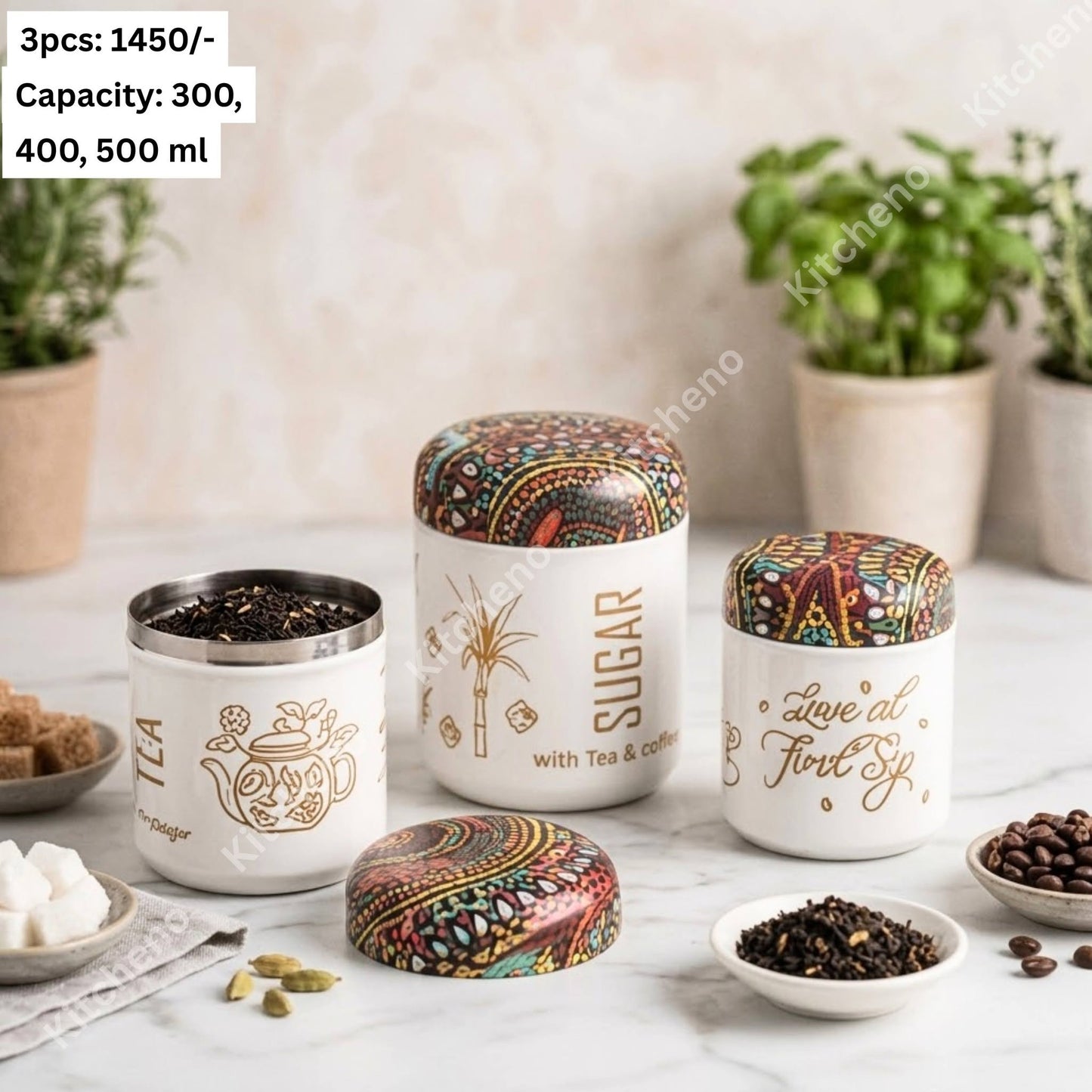 Stainless Steel 3 Pcs Printed Jar Set