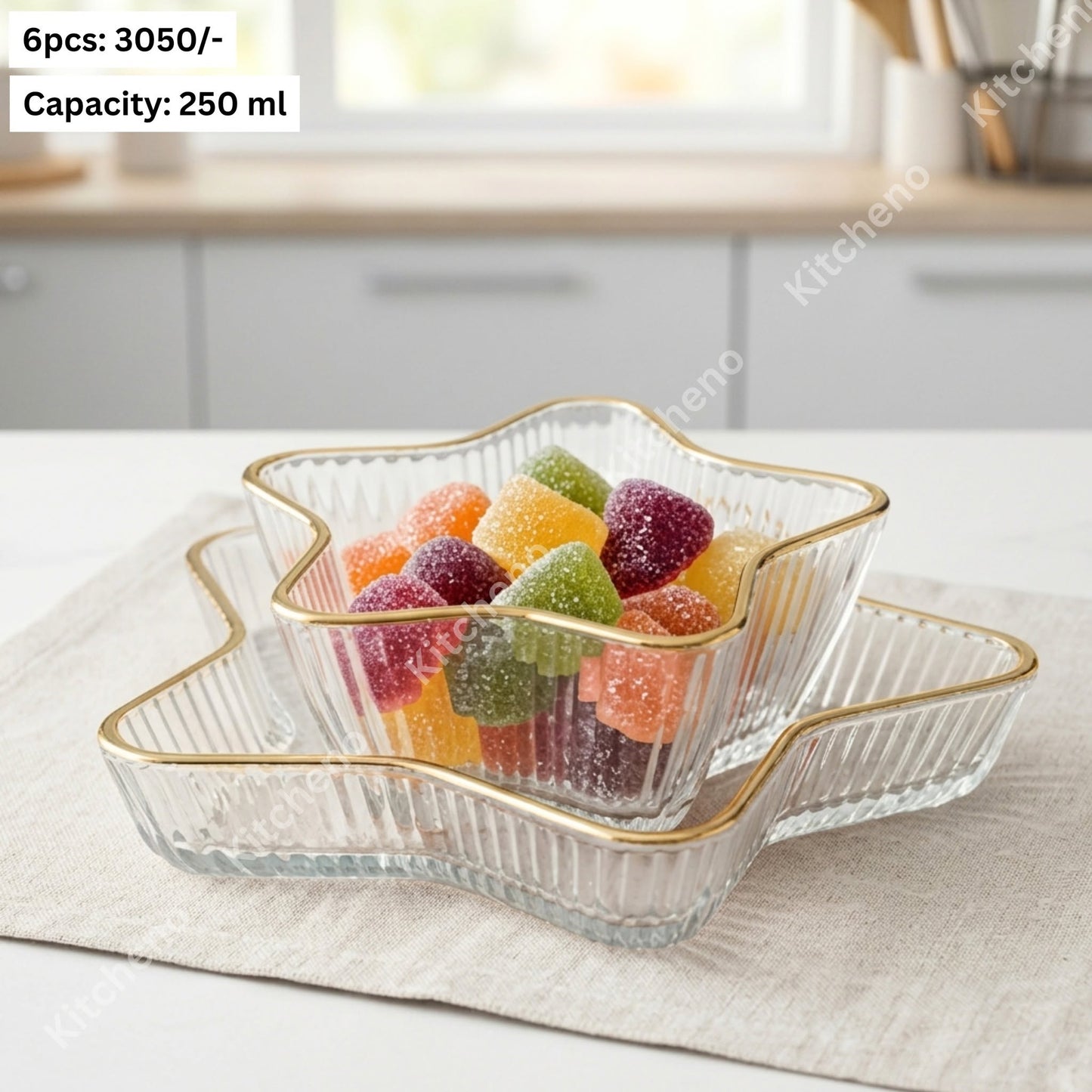 Star Shaped Dessert Bowl Set with Golden Stripe