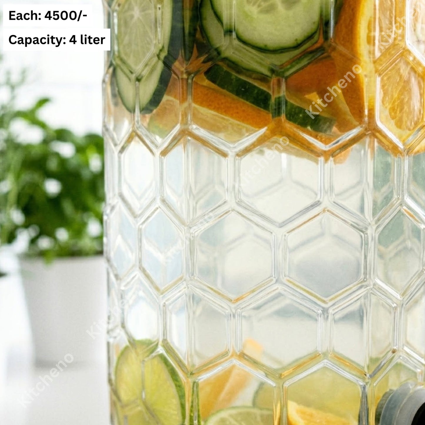 Honeycomb Glass Beverage Dispenser with Wooden Lid & Faucet Tap