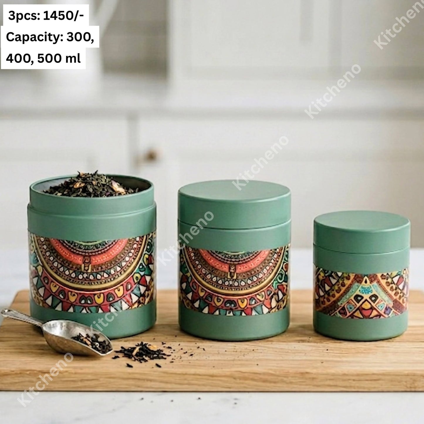 Stainless Steel 3 Pcs Printed Jar Set