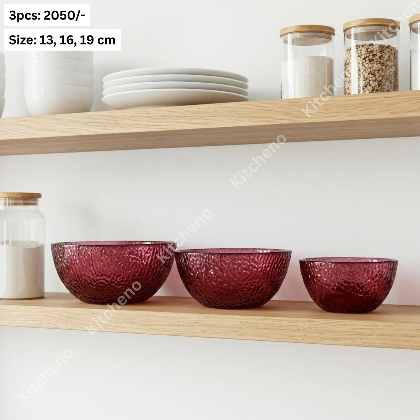 Textured Colored Glass 3 Pcs Salad Bowl Set