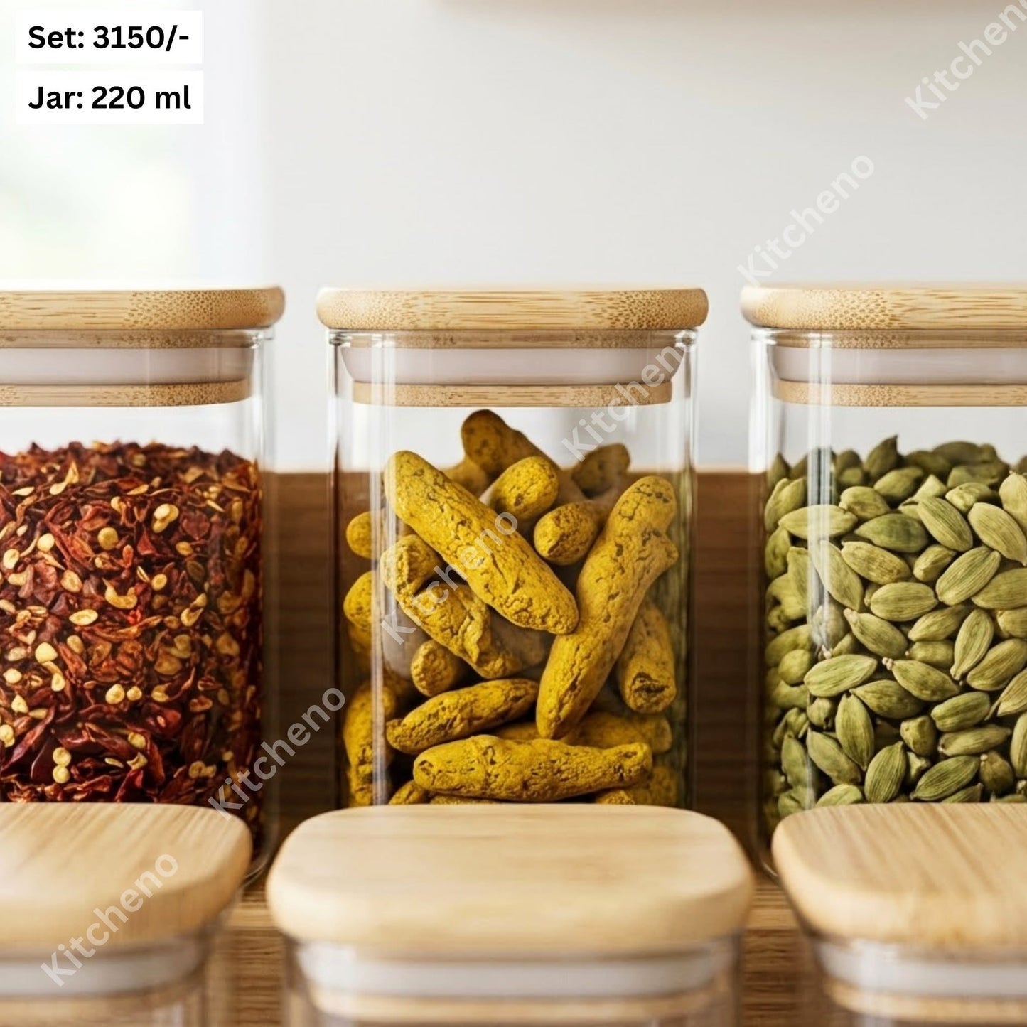 Tempered Glass Spice Jar Set with Bamboo Wooden Lid