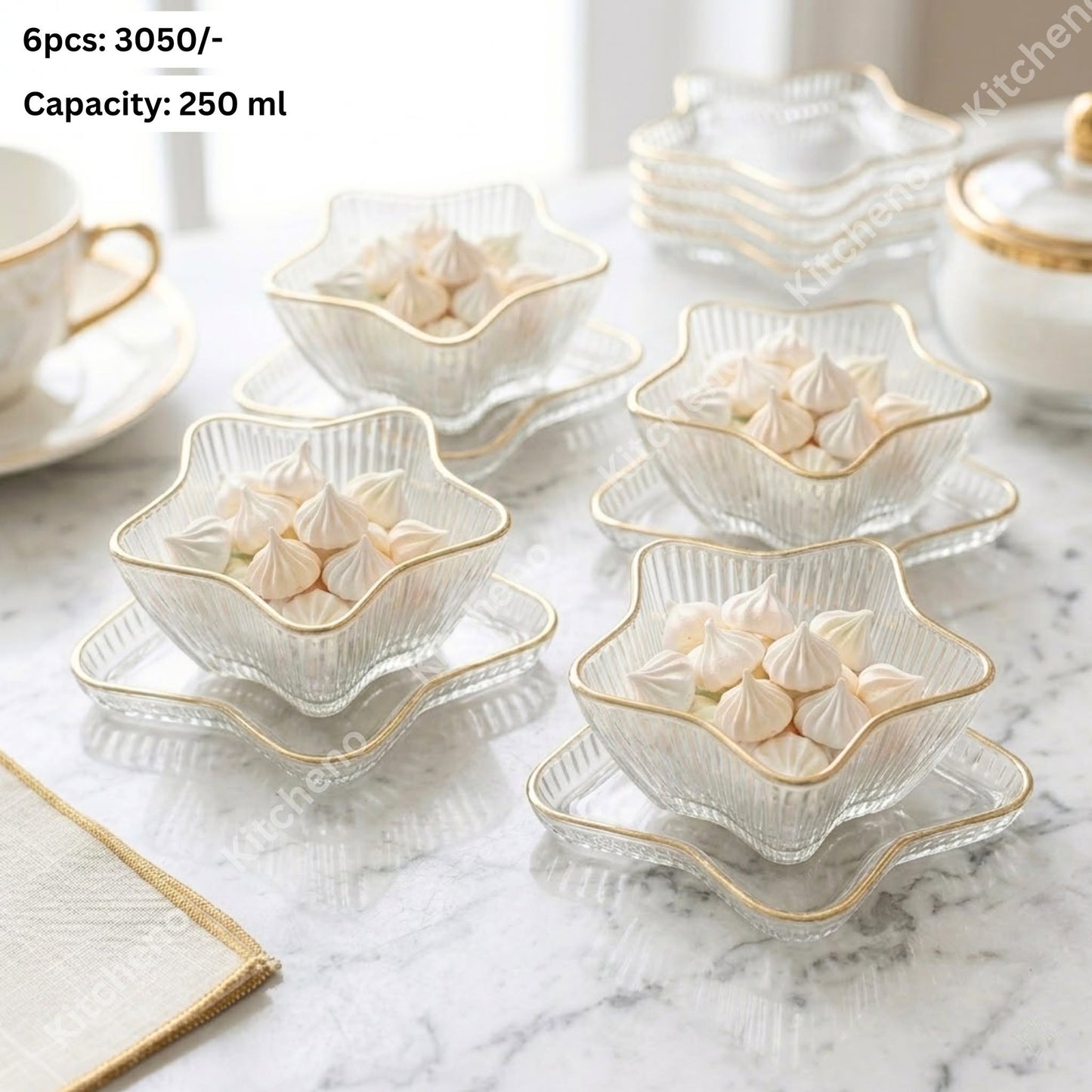 Star Shaped Dessert Bowl Set with Golden Stripe