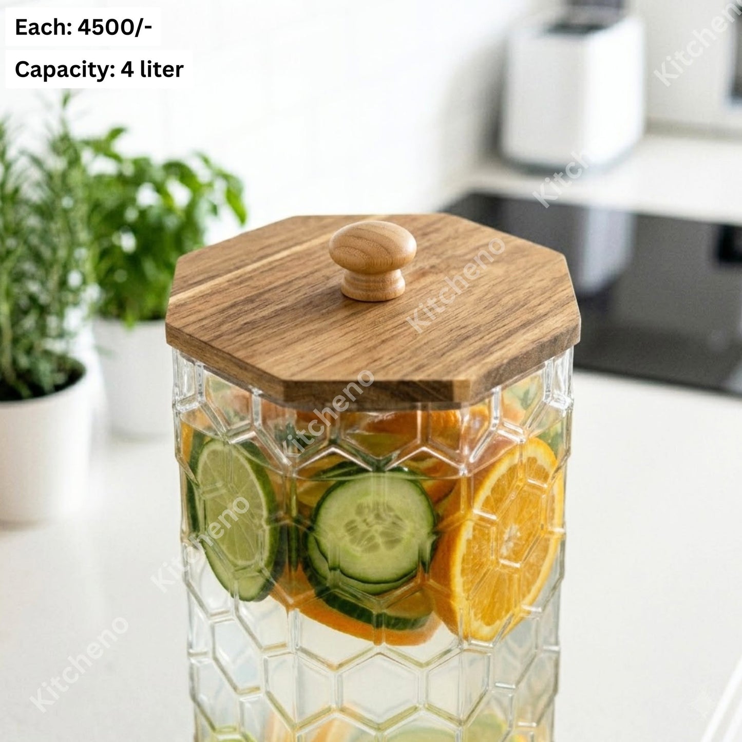 Honeycomb Glass Beverage Dispenser with Wooden Lid & Faucet Tap