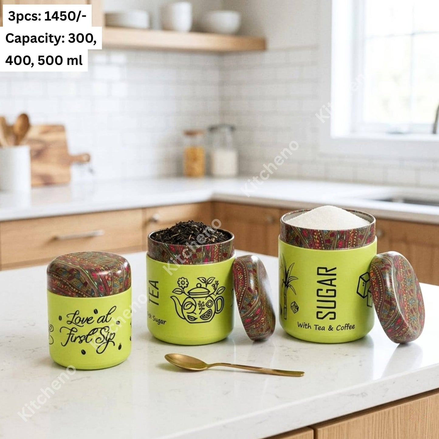 Stainless Steel 3 Pcs Printed Jar Set